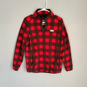 LL Bean Women’s Size M Sweater Fleece Pullover 1/4 Snap Buffalo Plaid Red Black